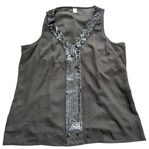 Old Navy Womens Blouse Sleeveless Dark Grey Sequin Top Size Large L NWT